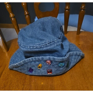 Vtg 90s Gitano Blue Denim Embellished Gem Crystal Bucket Hat Womans One Size